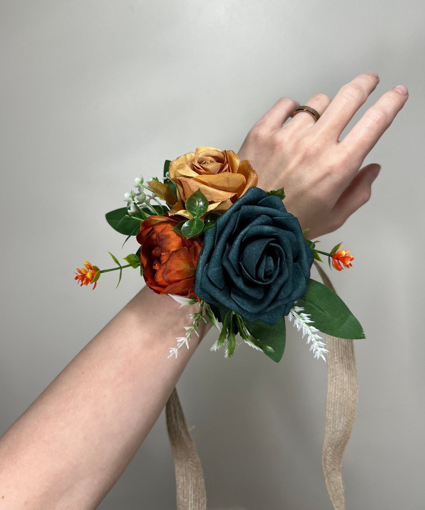 Dark Teal Corsage Wedding Teal Corsage Mom Corsage Deep Teal Rust Terracotta Corsage Burnt Orange Artificial Flowers