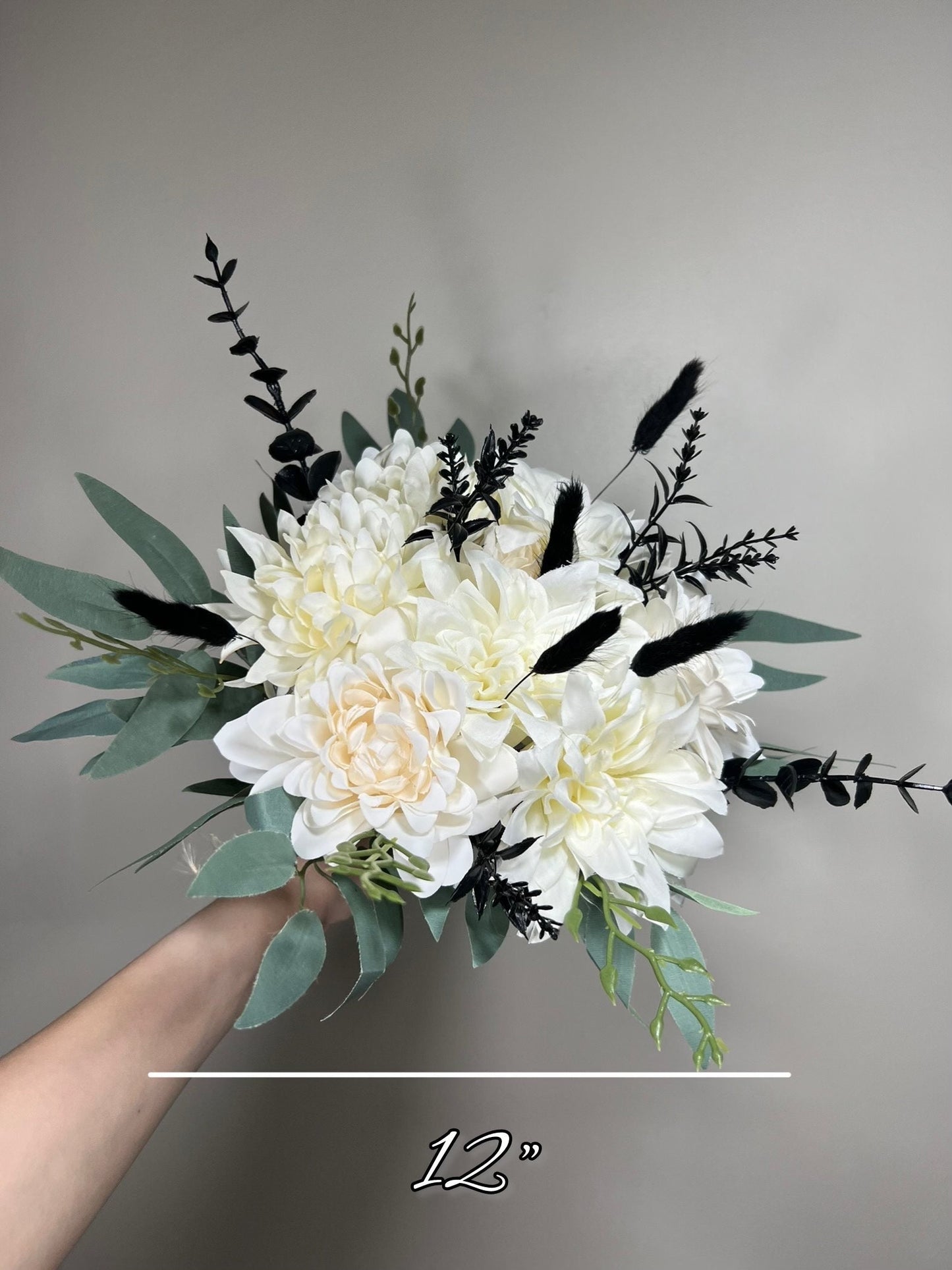 Wedding Bouquet White Bridal Bouquet Black White Bridesmaids White Bouquet Black Dahlia Ivory Eucalyptus Artificial Flower