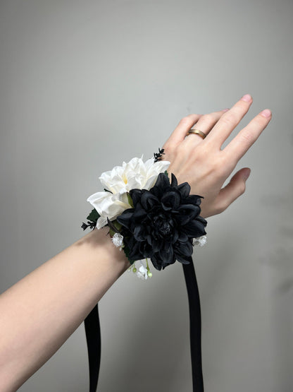 Wedding Bouquet White Bridal Bouquet Black White Bridesmaids White Bouquet Black Dahlia Ivory Eucalyptus Artificial Flower