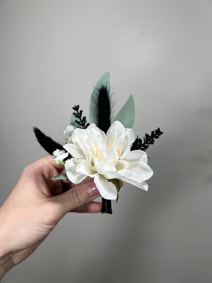 Wedding Bouquet White Bridal Bouquet Black White Bridesmaids White Bouquet Black Dahlia Ivory Eucalyptus Artificial Flower