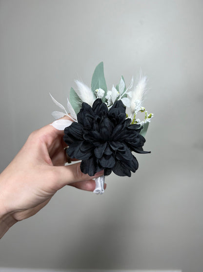 Wedding Bouquet White Bridal Bouquet Black White Bridesmaids White Bouquet Black Dahlia Ivory Eucalyptus Artificial Flower