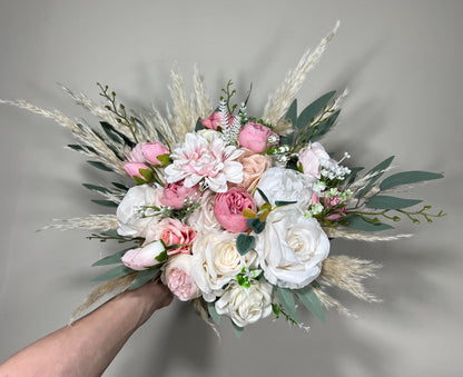 Wedding Bouquet White Pink Peony Bridal Blush Wedding Bouquet Ivory Bridesmaids Eucalyptus Flower White Spring Artificial Flower