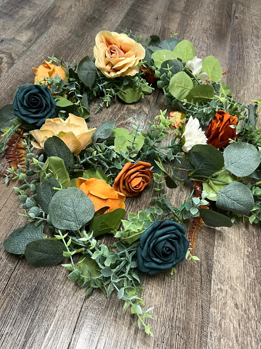 Wedding Garland Dark Teal Terracotta Garland Burnt Orange Silver Dollar Eucalyptus Decoration White Table Runner Artificial Flower Greenery