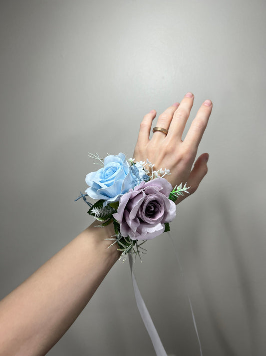 Wedding Blue Corsage White Wedding Wrist Corsage Purple Bridesmaids Dusty Blue Light Corsage Purple Mom Corsage Artificial Flowers