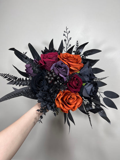 Wedding Bouquet Black Burgundy Bridal Wedding Gothic Gold Halloween Bouquet Black Decor Burgundy Handmade Artificial Flower Bridesmaids