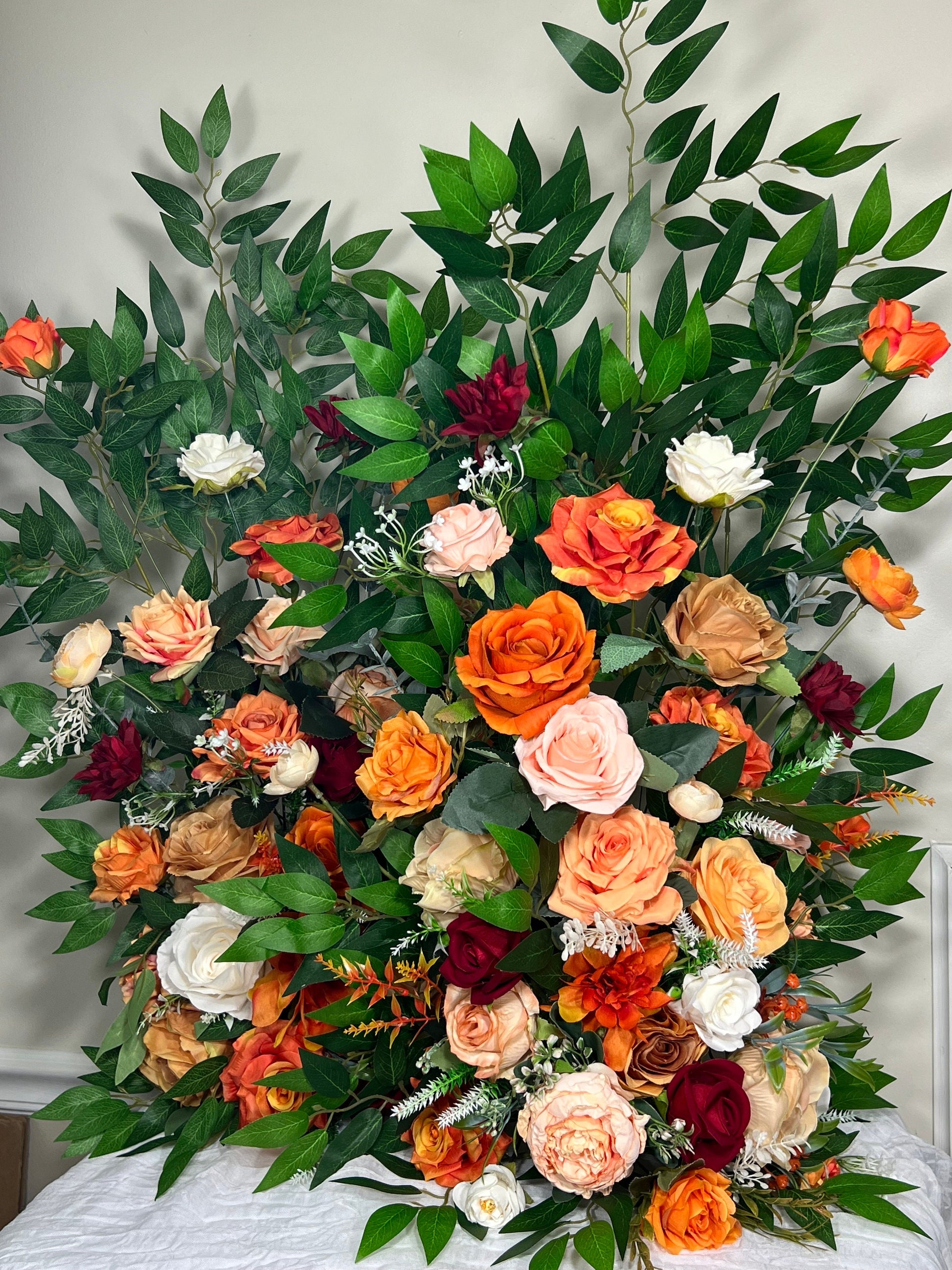 Wedding Aisle Marker Flower Floor Arrangement Whiskey Barrel Décor White Orange Ground Arch Burgundy Ivory Terracotta Peach Burnt