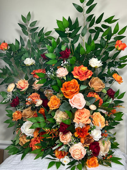Wedding Aisle Marker Flower Floor Arrangement Whiskey Barrel Décor White Orange Ground Arch Burgundy Ivory Terracotta Peach Burnt