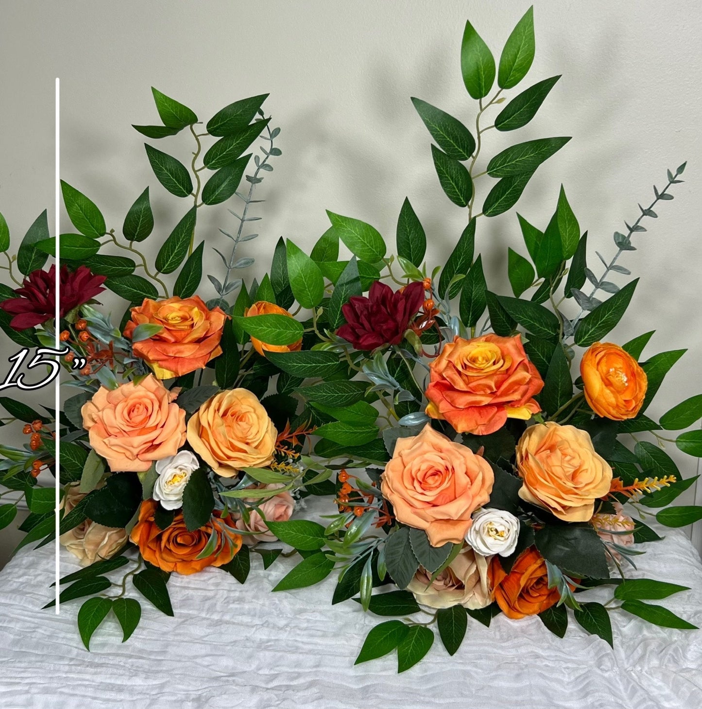 15 " Set of 2 Aisle Flowers White Orange Aisle Marker Ground Arch Wedding Burgundy Barrel Ivory Burnt Orange Floor Arrangement Peach Flower