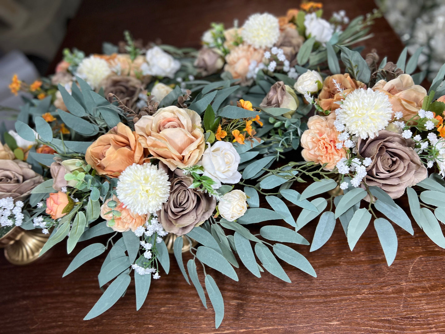 15" Wedding Centerpiece Orange Brown Boho Table Decor Terracotta White Centerpiece Wedding Table Centerpiece Orange Artificial Flower