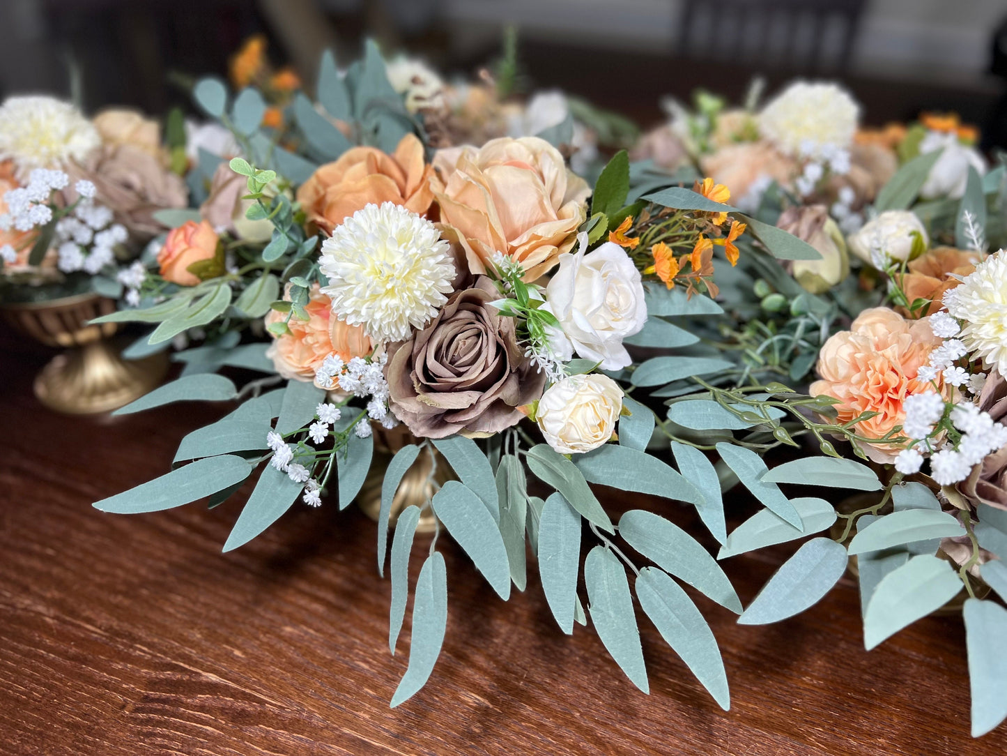 15" Wedding Centerpiece Orange Brown Boho Table Decor Terracotta White Centerpiece Wedding Table Centerpiece Orange Artificial Flower