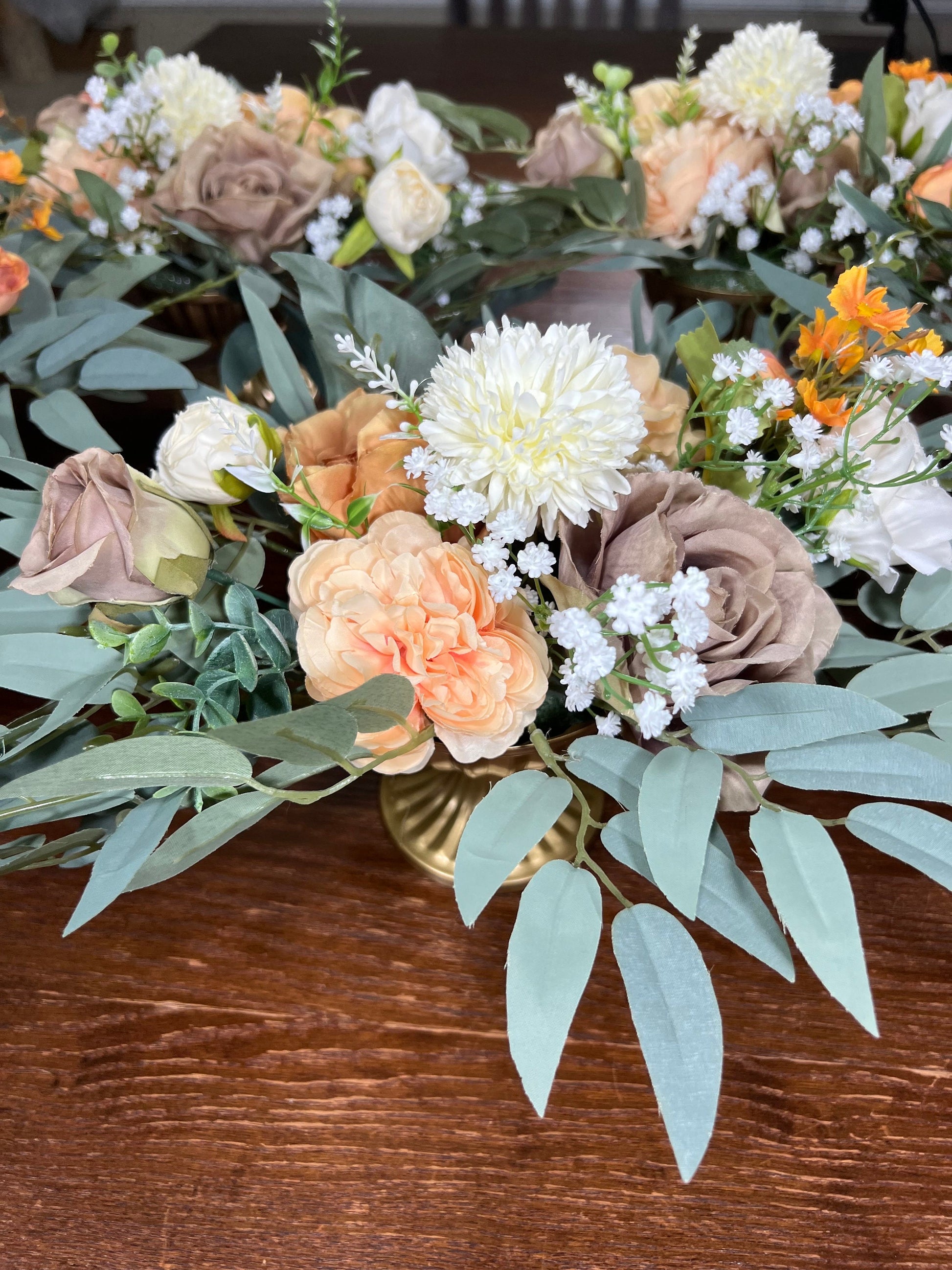 Wedding Centerpiece Orange Brown Table Decor Terracotta White Centerpiece Wedding Table Centerpiece Burnt Orange Artificial Flower
