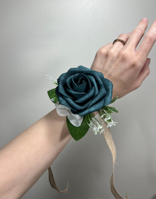 Dark Teal Corsage Wedding Groom Teal Corsage Mom Corsage Deep Teal Boutonniere Artificial Flowers