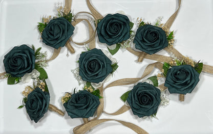 Dark Teal Corsage Wedding Groom Teal Corsage Mom Corsage Deep Teal Boutonniere Artificial Flowers