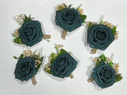 Dark Teal Corsage Wedding Groom Teal Corsage Mom Corsage Deep Teal Boutonniere Artificial Flowers