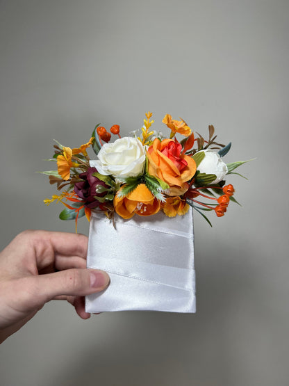 Wedding Pocket Boutonniere White Groom Boutonnière Rust Square Groomsmen Pocket Boutonniere Wedding Burnt Orange Burgundy Artificial Flowers