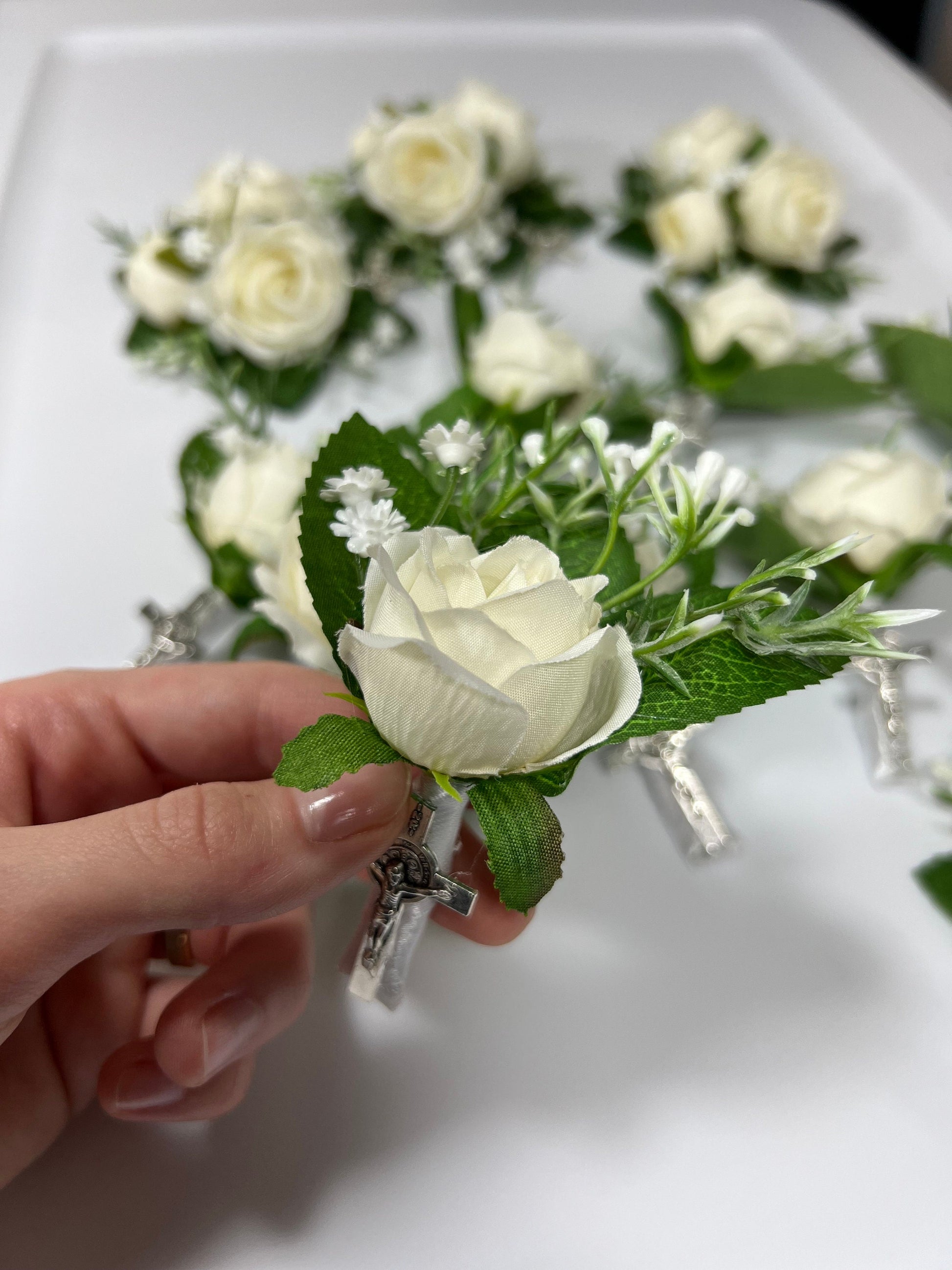 Christian Boutonniere With Cross Pin On Corsage Wrist Groom Wedding Groomsmen Boutonnière Ivory White Rose Catholic Wedding Reddit