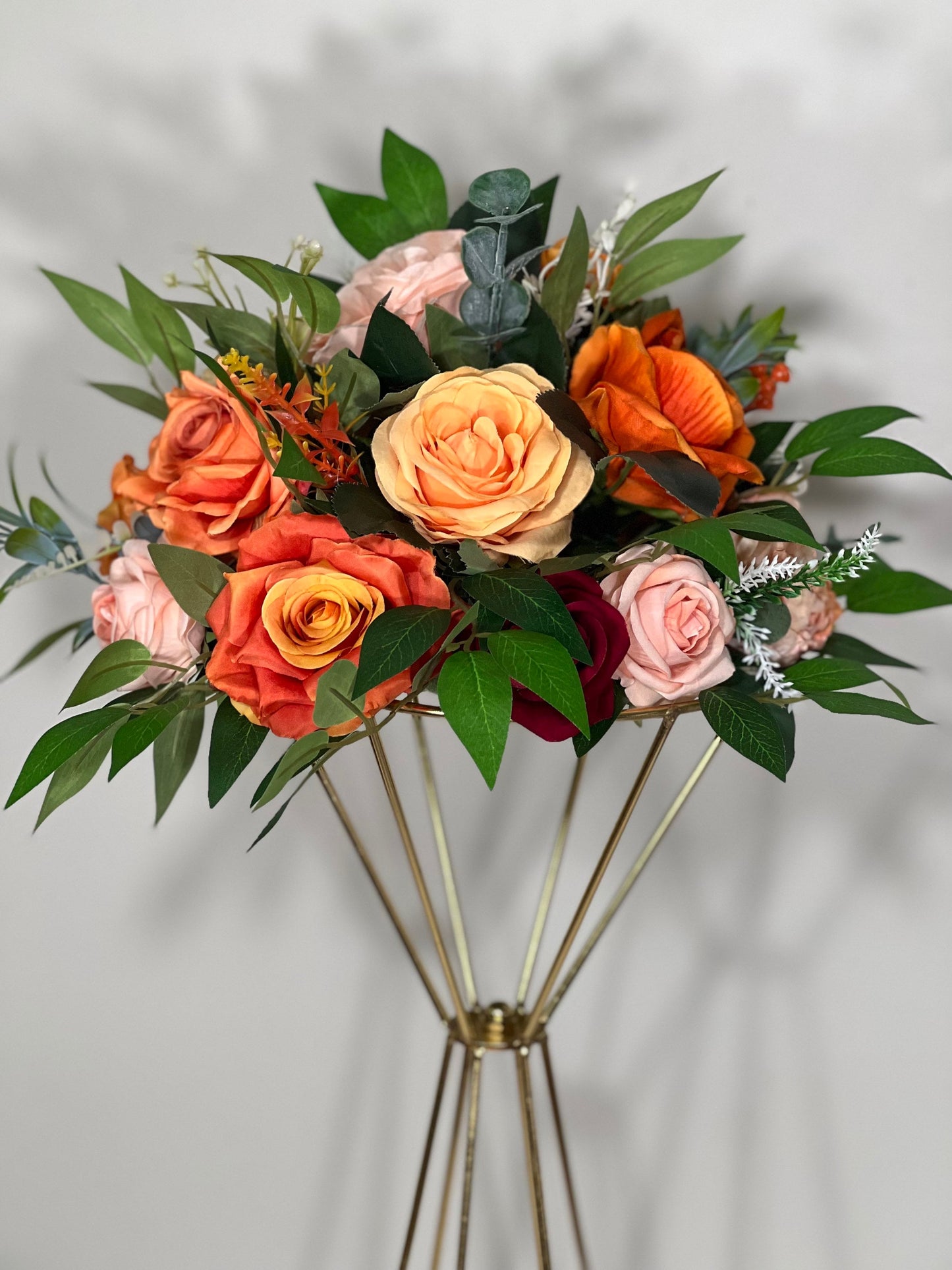 Wedding Orange Centerpiece Peach Terracotta Centerpiece Table Flower Ball Barrel Ivory Wiskey Stand  Burgundy Artificial Flower