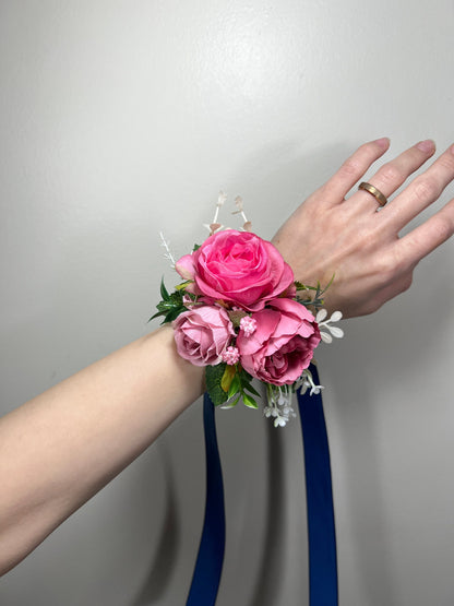 Wedding Corsage Pink Wedding Wrist Corsage Fuchsia Bridesmaids Corsage Viva Magenta Corsage Pink Boutonniere Dusty Rose Artificial Flowers