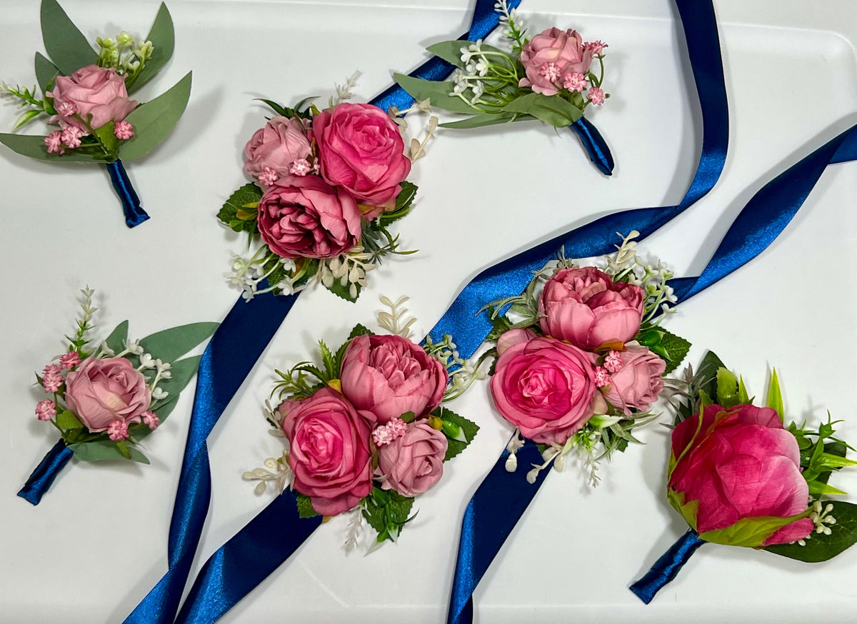 Hot Pink Bouquet Wedding Bridal Fuchsia Bouquet Bridesmaids Hot Pink Peony Deep Pink Neon Bouquet White Artificial Flower Wild Flower Summer