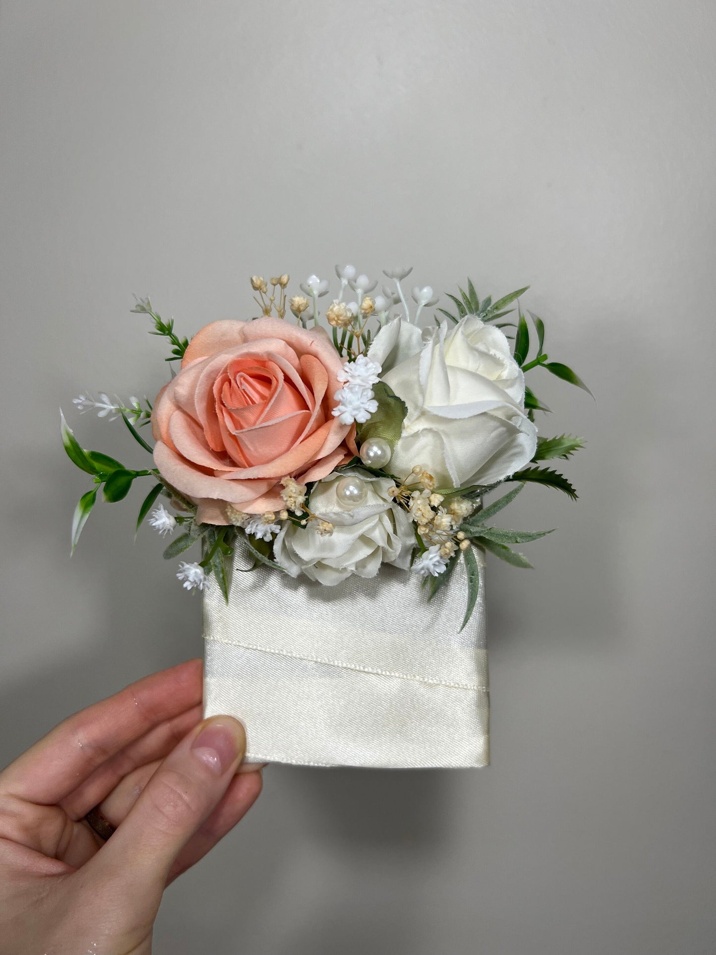 Wedding Pocket Boutonniere White Peach Groom Boutonnière Square Groomsmen Ivory Wedding Pocket Boutonniere Coral Peach Artificial Flowers