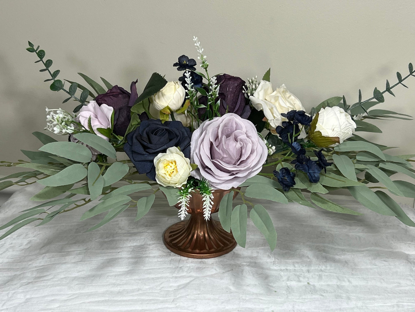 Wedding Centerpiece Purple Table Ivory Decor  White Centerpiece Navy Blue Wedding Table Centerpiece Plum Lavender Artificial Flower