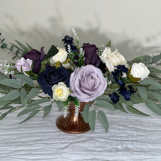 Wedding Centerpiece Purple Table Ivory Decor  White Centerpiece Navy Blue Wedding Table Centerpiece Plum Lavender Artificial Flower