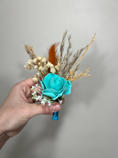 Boutonniere Turquoise Wedding Groom Teal Boutonnière Terracotta Orange Groomsmen Blue Boutonnière Rust Groom Aque Blue Artificial Flowers