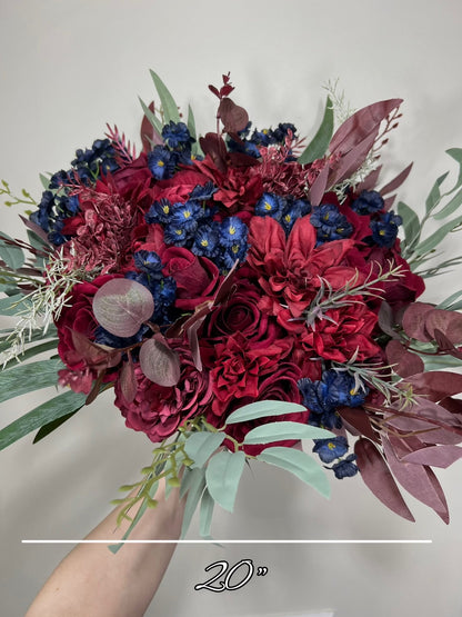 Wedding Bouquet Burgundy Navy Blue Bridal Bouquet Burgundy Blue Bridesmaids Bouquet Burgundy Navy Blue Artificial Flower