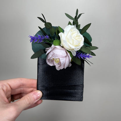 Wedding Pocket Boutonniere White Purple Groom Boutonnière Square Groomsmen Wedding Purple Rustic Artificial Flower Lavender Boutonnière