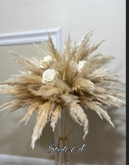 Wedding White Centerpiece Boho Pampas Grass Centerpiece Table Flower Ball Barrel Decor Wiskey Stand Ivory Artificial Flower