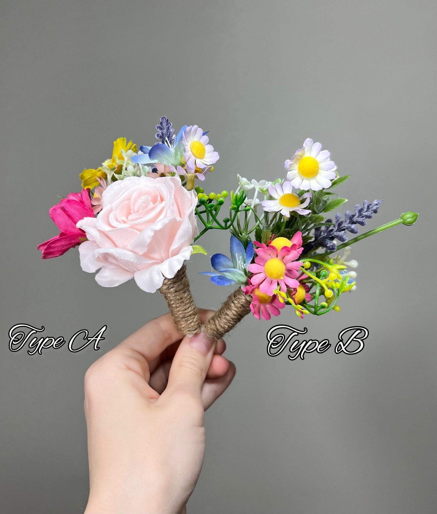 Wedding Boutonniere Wild Flower Groom Pink Groomsmen Boutonnière Hot Pink Blue Boutonniere White Lavender Artificial Flower Wild Camomile