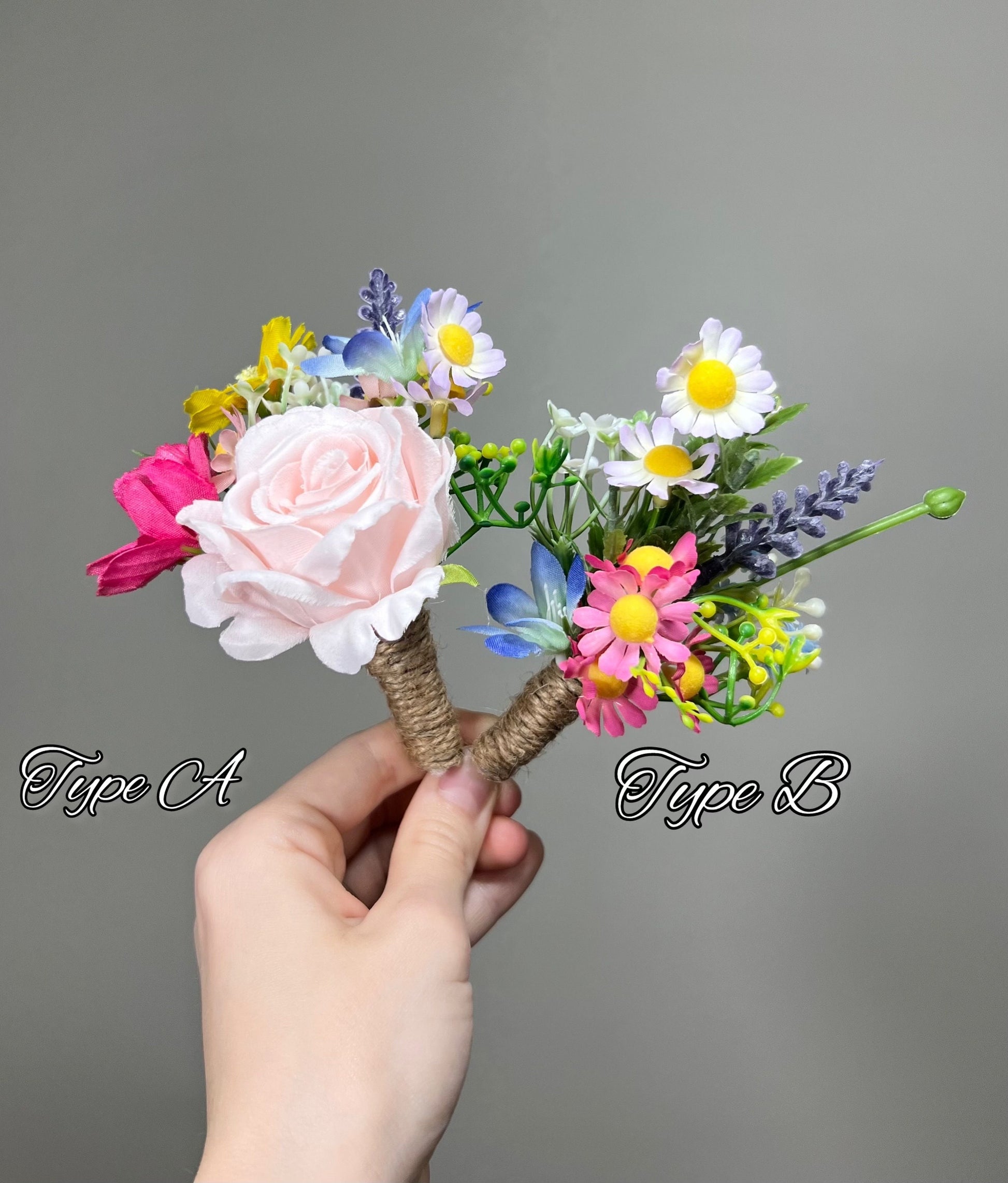 Wedding Boutonniere Wild Flower Groom Pink Groomsmen Boutonnière Hot Pink Blue Boutonniere White Lavender Artificial Flower Wild Camomile