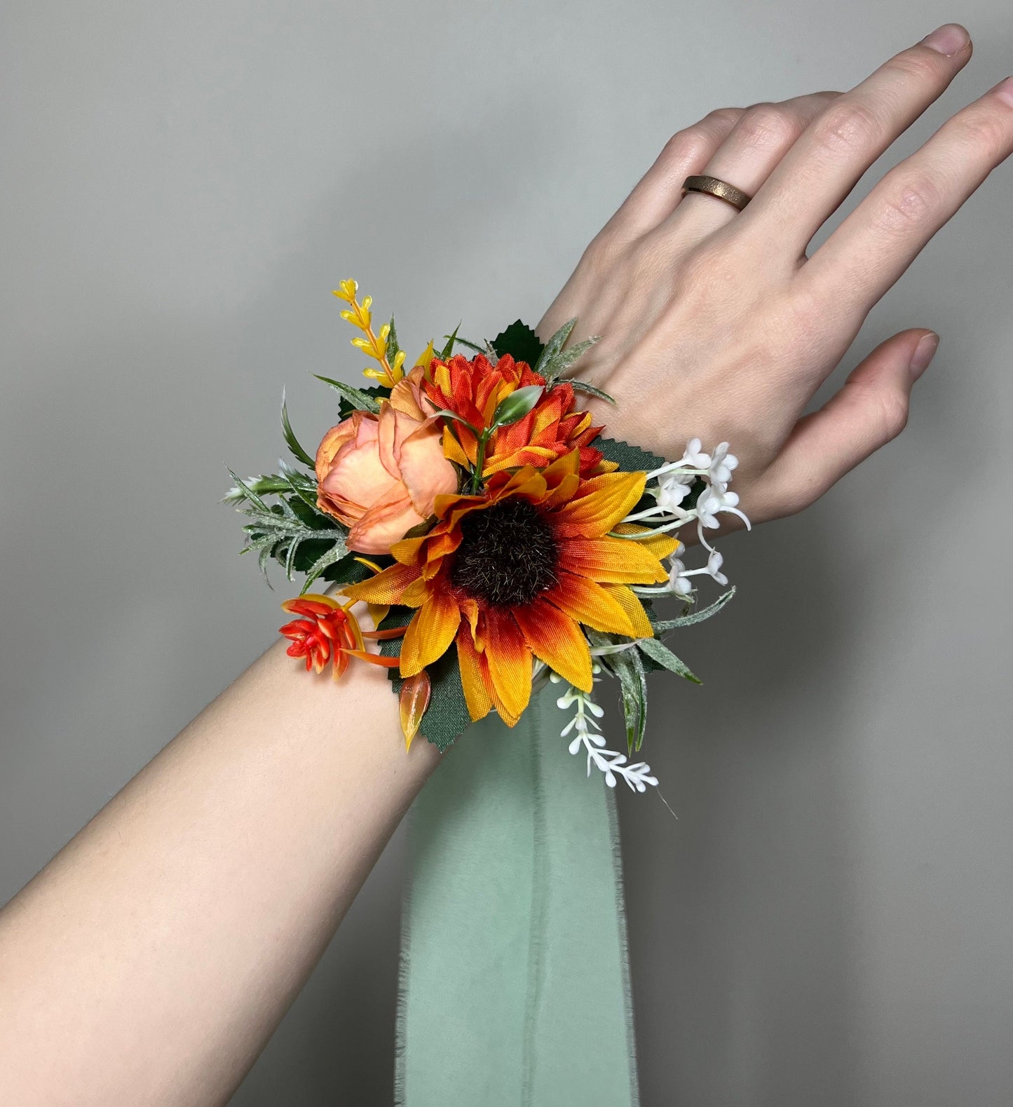 Sunflower Corsage Wedding Wrist Corsage Sunflower Bridesmaids Corsage Burnt Orange Corsage Terracotta Sunflower Artifitical Flower