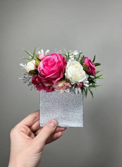 Hot Pink Boutonniere Pocket Wedding White Groom Boutonnière Square Pink Groomsmen Pocket Boutonniere Fuchsia Ivory Rustic Artificial Flower