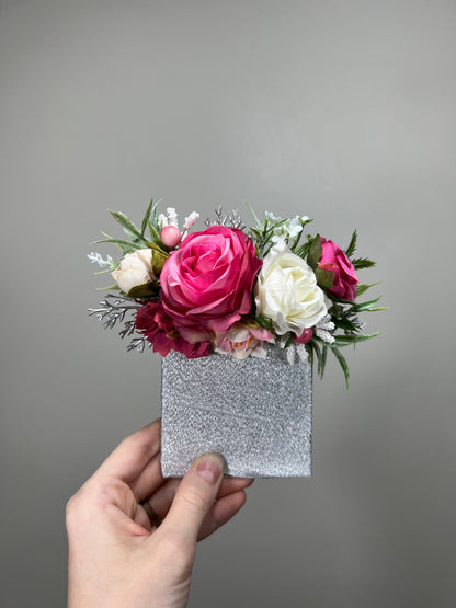 Hot Pink Boutonniere Pocket Wedding White Groom Boutonnière Square Pink Groomsmen Pocket Boutonniere Fuchsia Ivory Rustic Artificial Flower