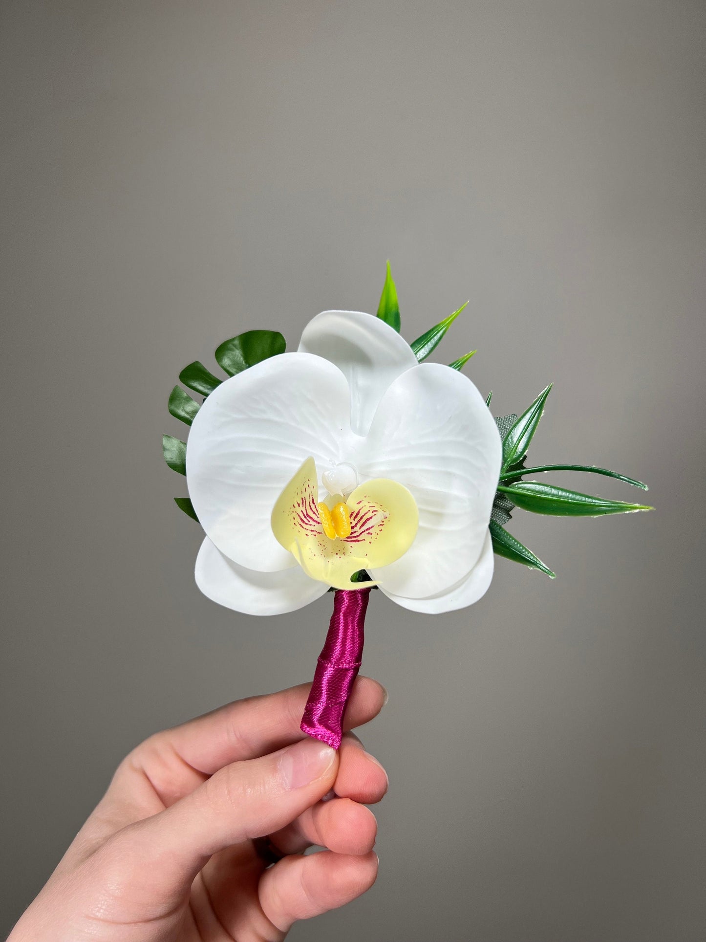 Orchid Corsage Wedding Groom White Boutonnière White Groomsmen Beach Corsage Tropical Monstera Orchid Artificial Flowers