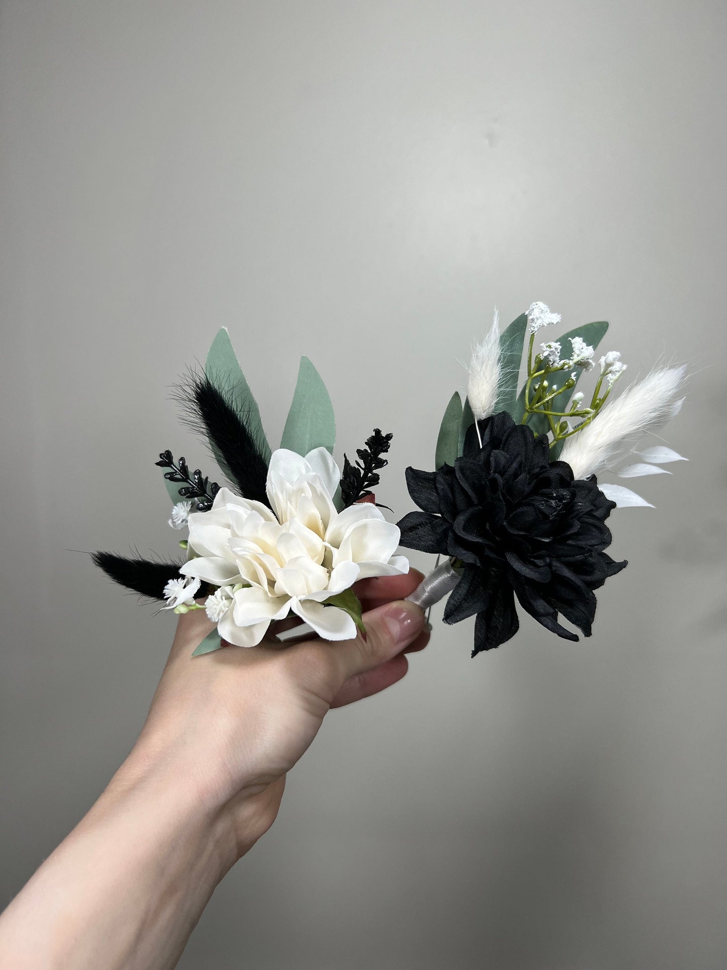 Wedding Bouquet White Bridal Bouquet Black White Bridesmaids White Bouquet Black Dahlia Ivory Eucalyptus Artificial Flower