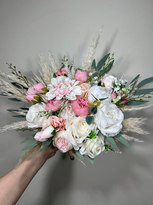 Wedding Bouquet White Pink Peony Bridal Blush Wedding Bouquet Ivory Bridesmaids Eucalyptus Flower White Spring Artificial Flower