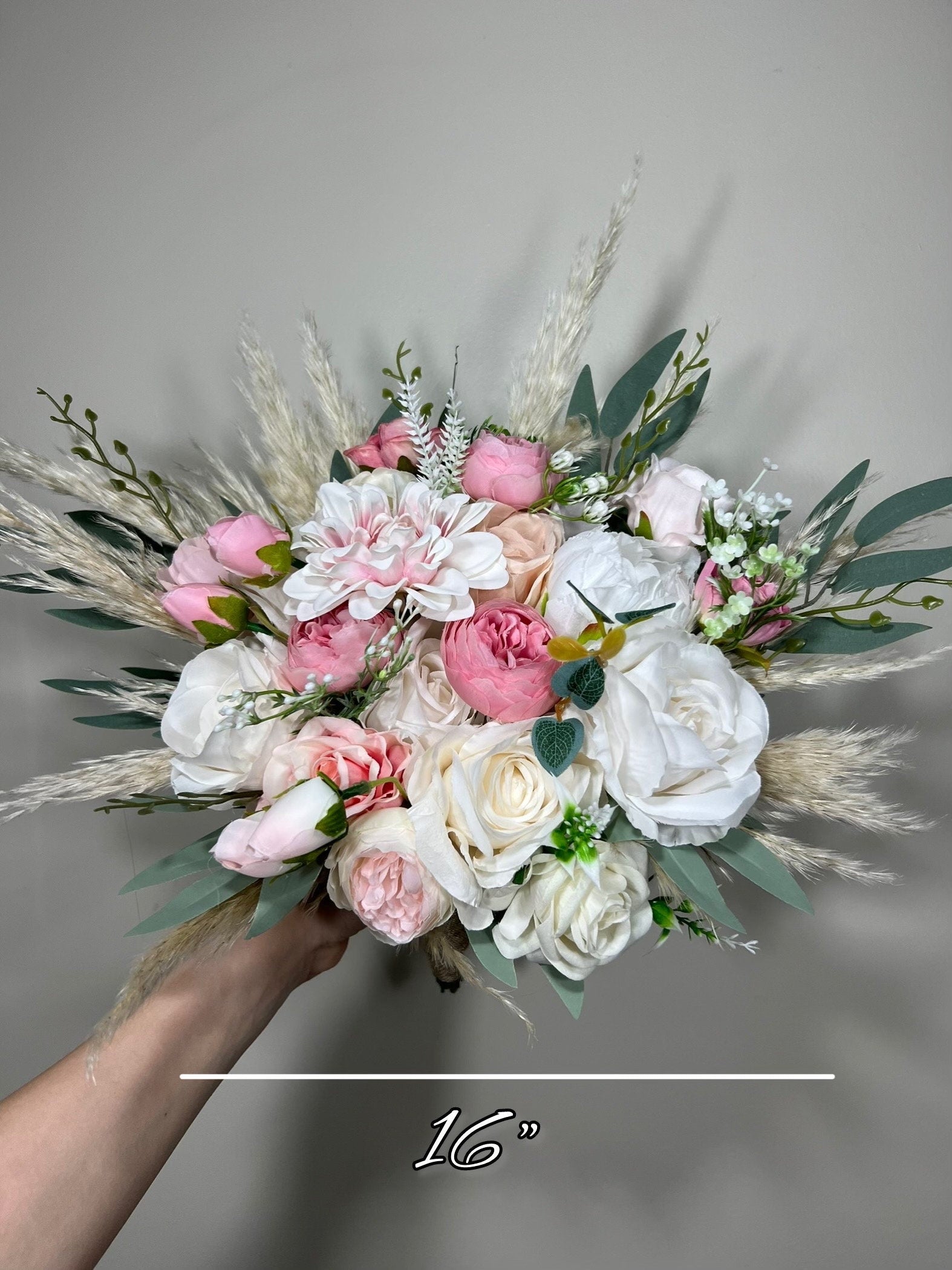 Wedding Bouquet White Pink Peony Bridal Blush Wedding Bouquet Ivory Bridesmaids Eucalyptus Flower White Spring Artificial Flower
