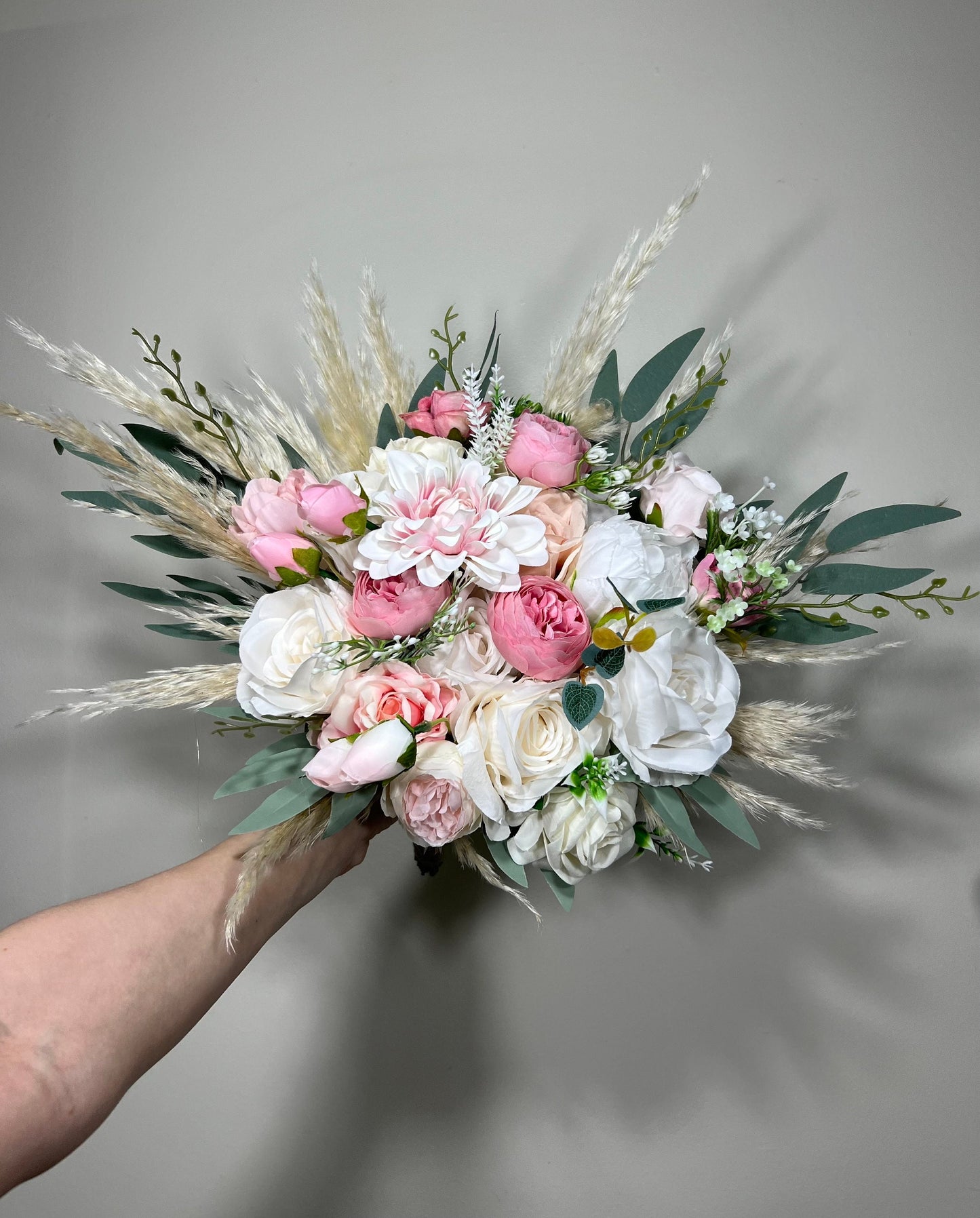 Wedding Bouquet White Pink Peony Bridal Blush Wedding Bouquet Ivory Bridesmaids Eucalyptus Flower White Spring Artificial Flower