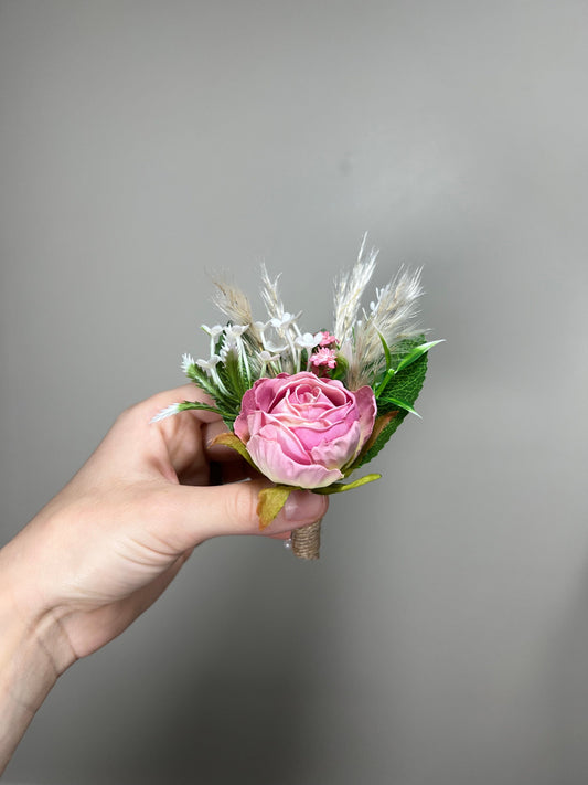 Corsage Pink Peony Wedding Pampas Grass Greenery Artificial Flowers Baby's Breath Gypsophila