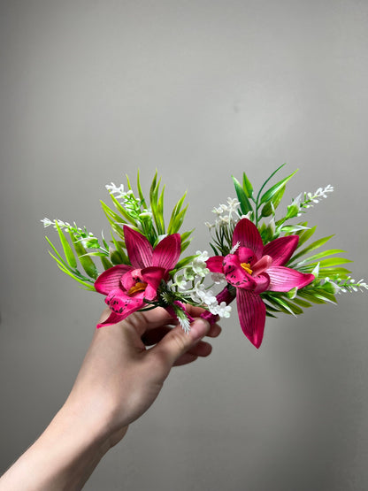 Orchid Boutonniere Wedding Groom Fuchsia Boutonniere Hot Pink Groomsmen Beach Boutonniere Tropical Deep Pink Orchid Artificial Flowers