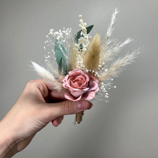 Boutonniere Dusty Rose Wedding Groom Dusty Rose Boutonnière Pink Groomsmen  Boutonnière Groom Artificial Flowers Baby Breath Eucalyptus