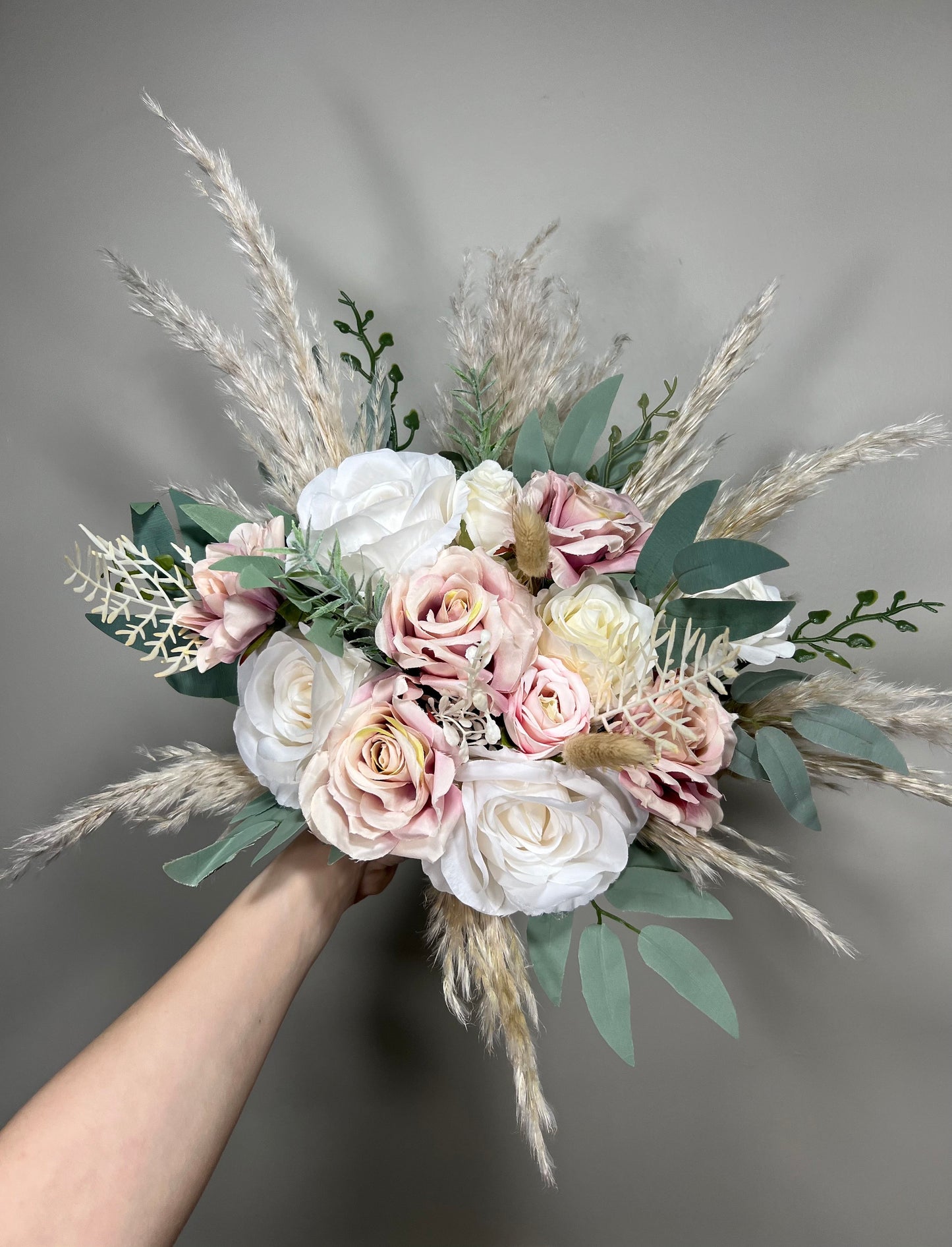 Wedding Dusty Rose Bouquet Bridal White Boho Dusty Rose Bouquet Pampas Grass Bridesmaids Bouquet Pink Greenery Ivory Mauve Artificial
