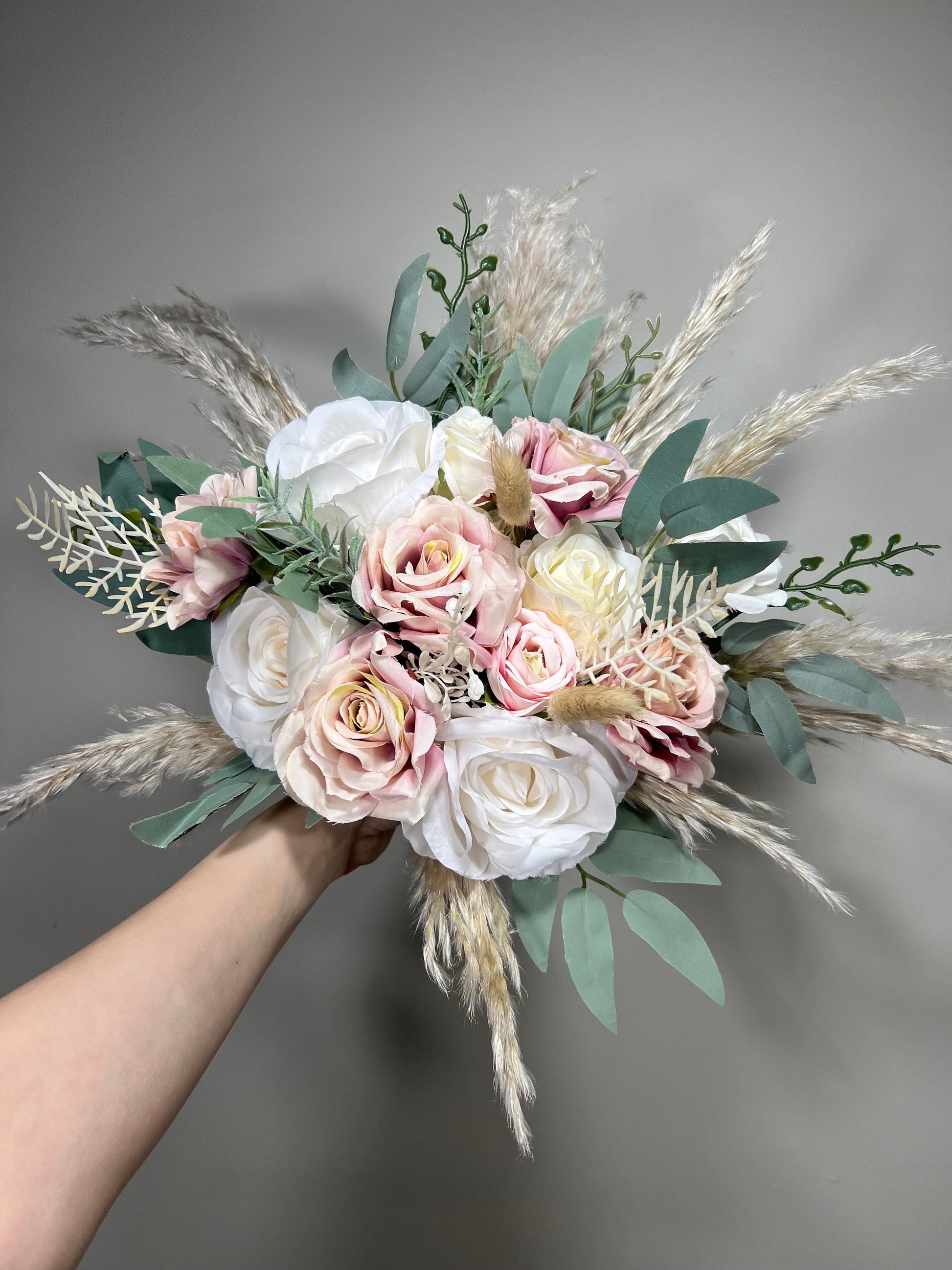 Wedding Dusty Rose Bouquet Bridal White Boho Dusty Rose Bouquet Pampas Grass Bridesmaids Bouquet Pink Greenery Ivory Mauve Artificial
