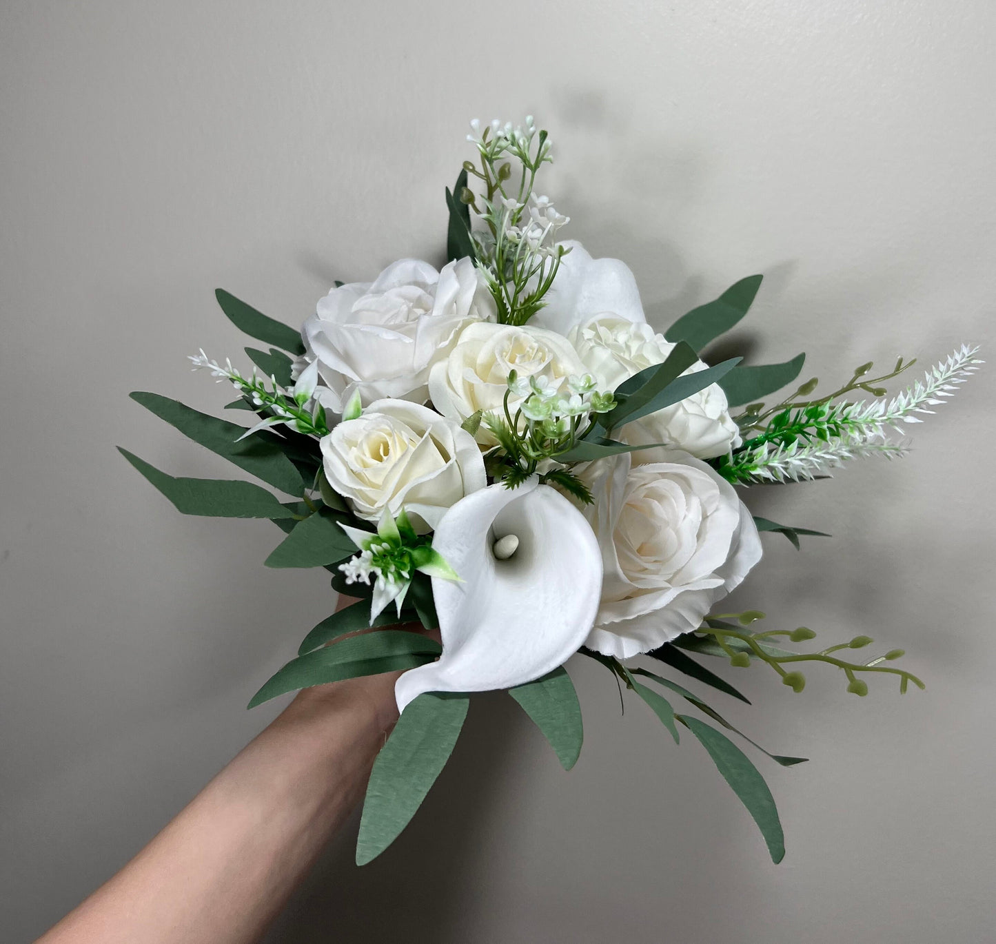 Wedding Calla Lily Bouquet White Bridal Ivory Bouquet Classic Sage Eucalyptus Greenery Calla Lily Bridesmaids Bouquet Artificial Flowers