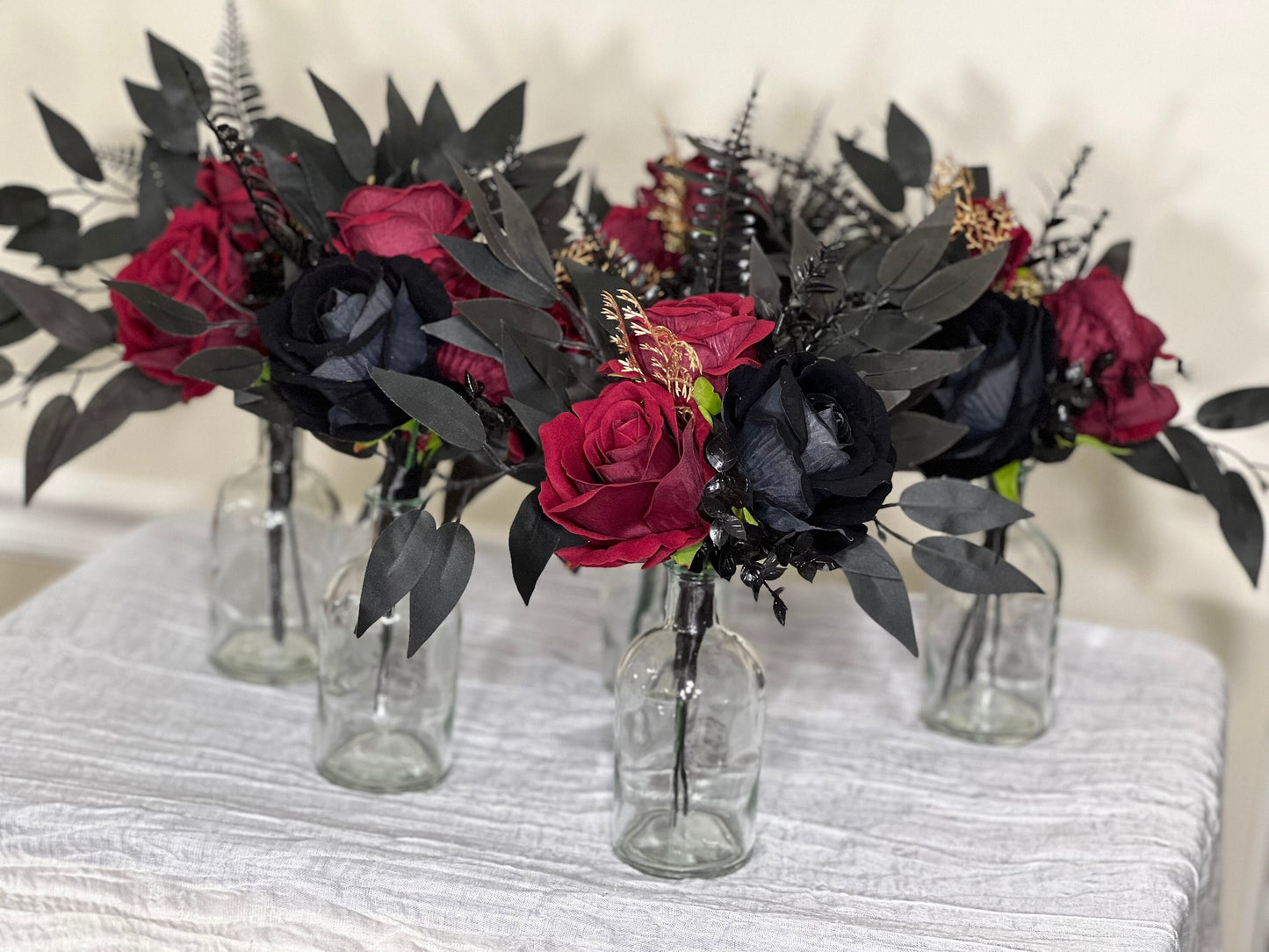 Black Centerpiece Wedding Gothic Table Decor Burgundy Small Centerpiece Black Gold Centerpiece Table Decor Burgundy Artifical Flowers