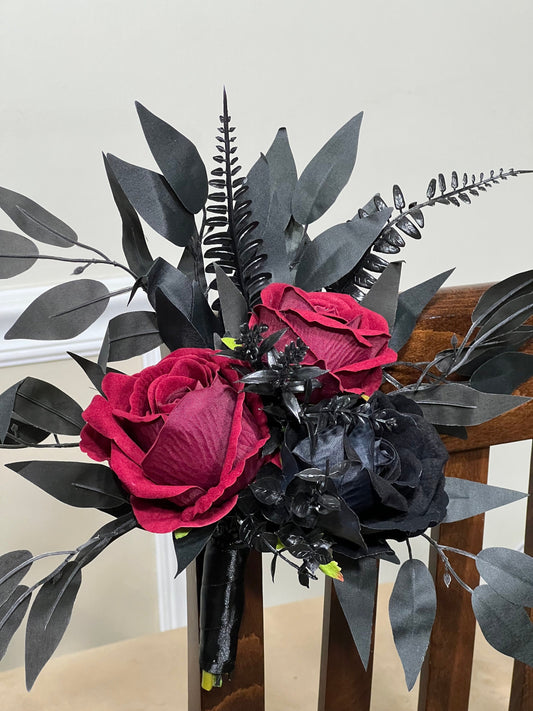 Black Pew Decor Wedding Burgundy Aisle Flowers Black Aisle Arrangement Wedding Chair Decor Ceremony Decoration Gothic Artificial Flower