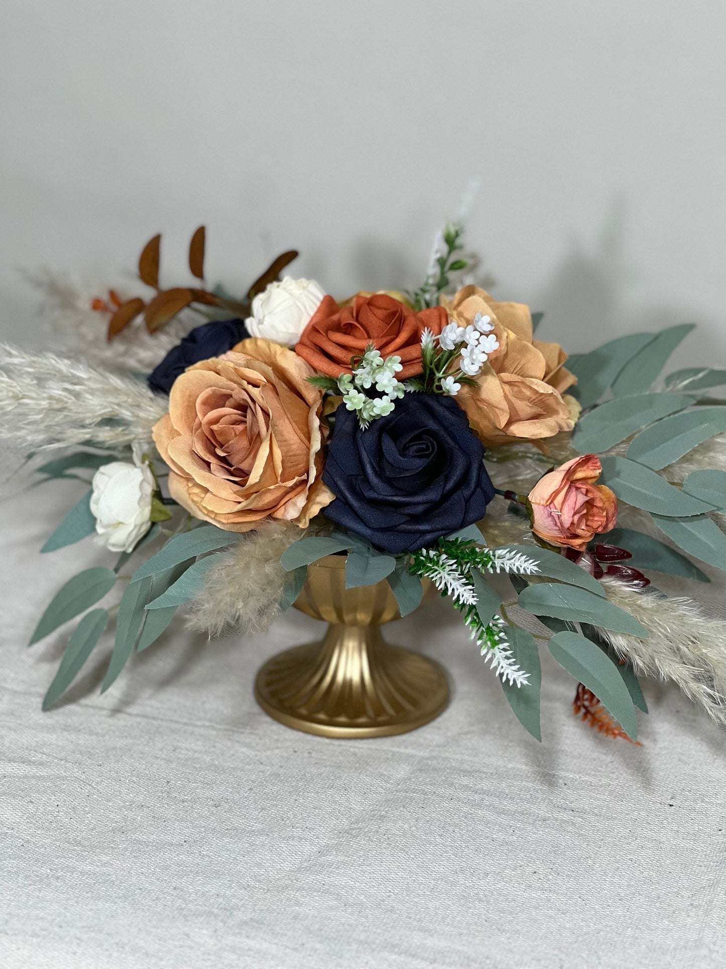 Wedding Centerpiece Orange Table Decor Navy Blue Terracotta Centerpiece Navy Blue Wedding Table Centerpiece Rust White Artificial Flower