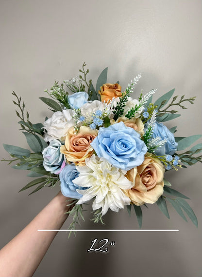 Orange Bouquet Blue Bridal Wedding Orange Rustic White Bridesmaids Bouquet Eucalyptus Greenery Ivory Orange Blue Artificial Flower